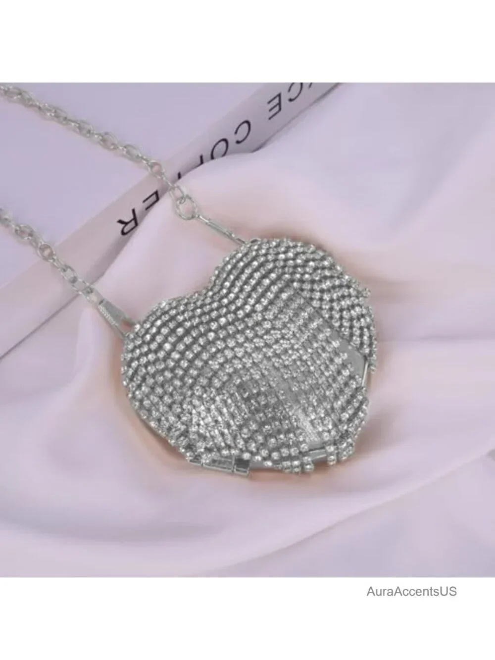 Evening Clutch Purse in Heart Shape with Sparkling Rhinestones for Wedding